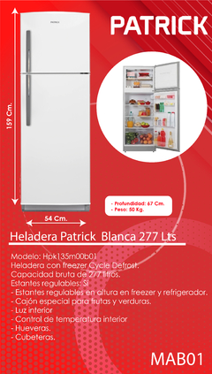 Heladera Patrick con freezer cíclica 277 L - comprar online
