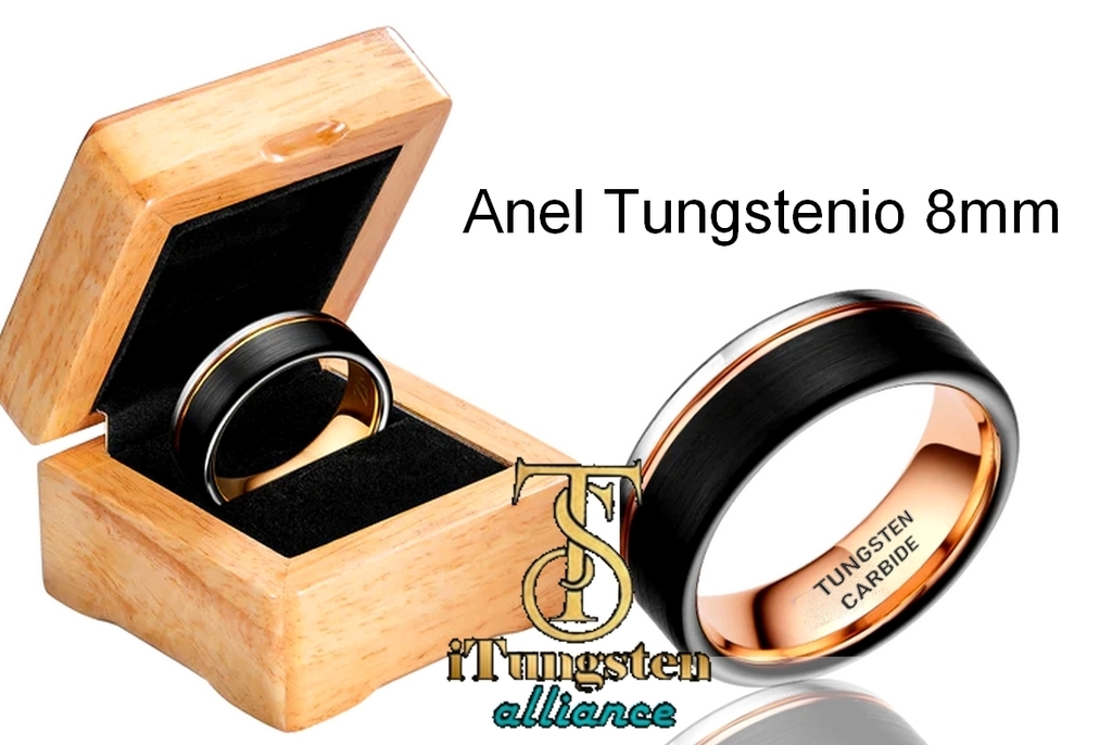 anel aliança de tungstênio, preto, linha de ouro rosa escovado 6/8mm, anel  de noivado namoro