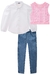 Trio Infantil Camisa em Tricoline Colete em Moleccoton Rosa e Calça Jeans - Kukie na internet