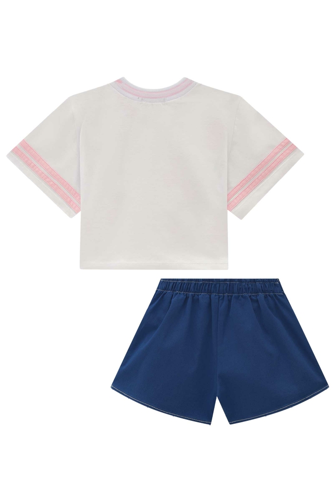 Conjunto Menina Verão Blusa Boxy Over em Meia Malha com Shorts em