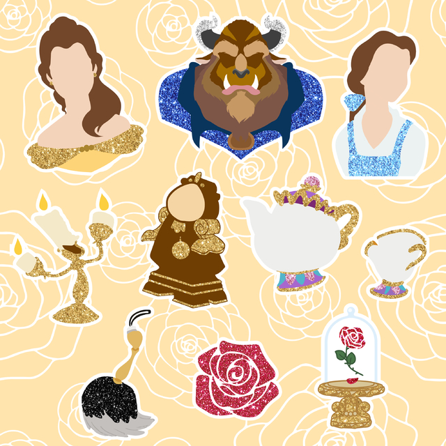 PACK 10 STICKERS CON DISEÑO LA BELLA Y LA BESTIA