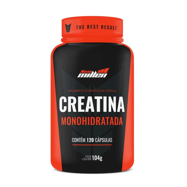 Creatina Monohidratada New Millen, 120 Cápsulas. Imagem retirada do site da New Millen.