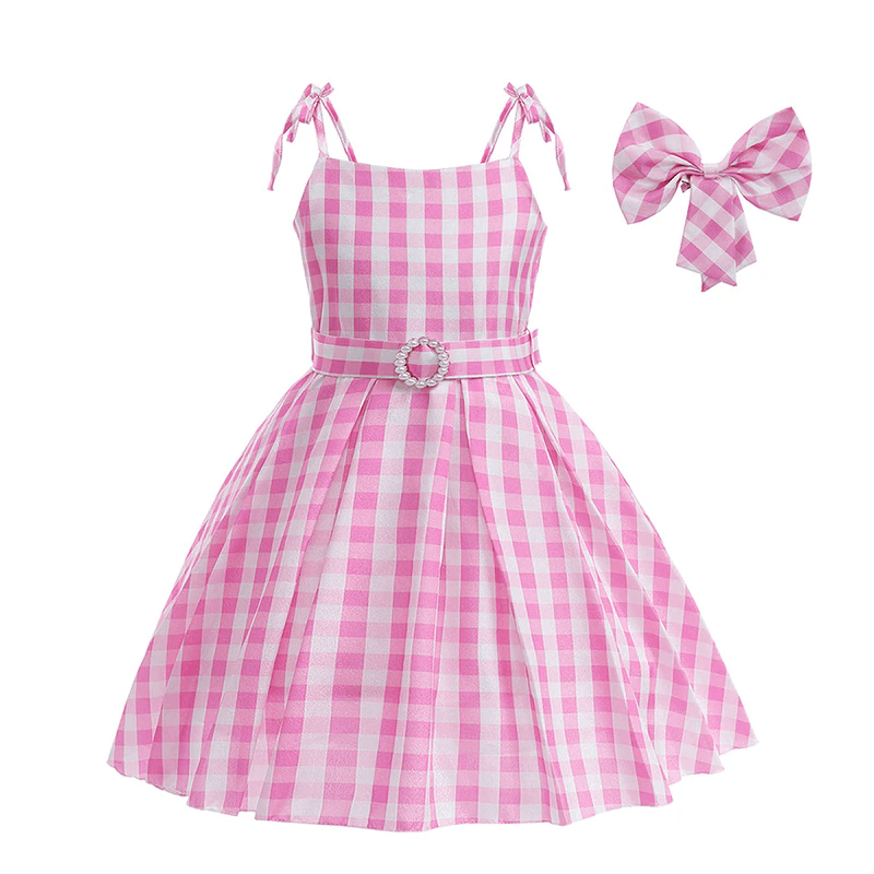 Vestido Infantil Barbie Rosa Xadrez Filme Aniversário Temático