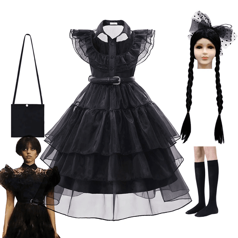 Fantasia Vandinha Familía Addams - Vestido Baile Infantil - Halloween