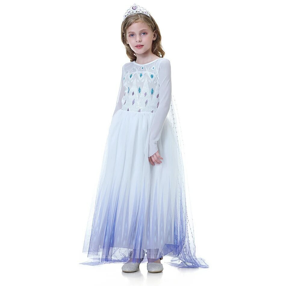 Vestido infantil festa Frozen Elsa e a Anna cor azul com branco