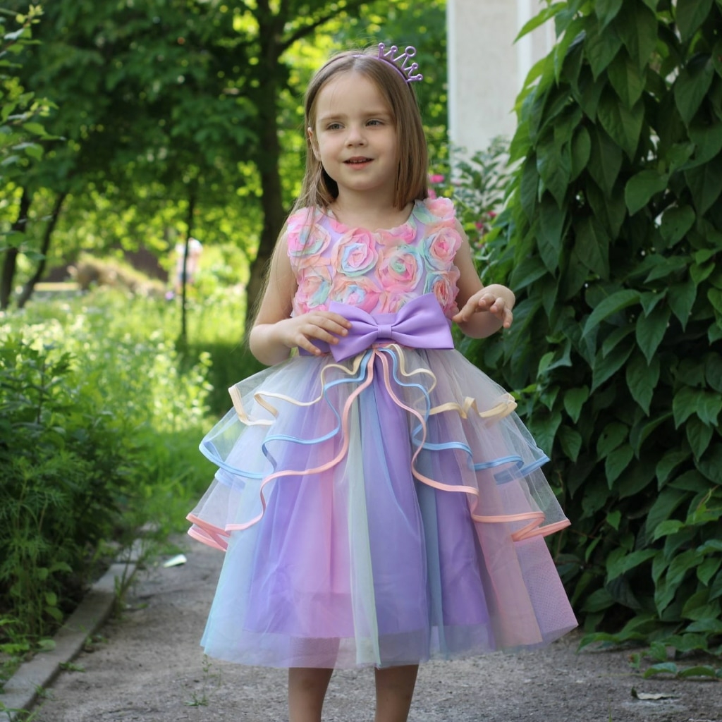 Vestido de Princesa Renda Tule Arco Íris Infantil - Festivo Festas