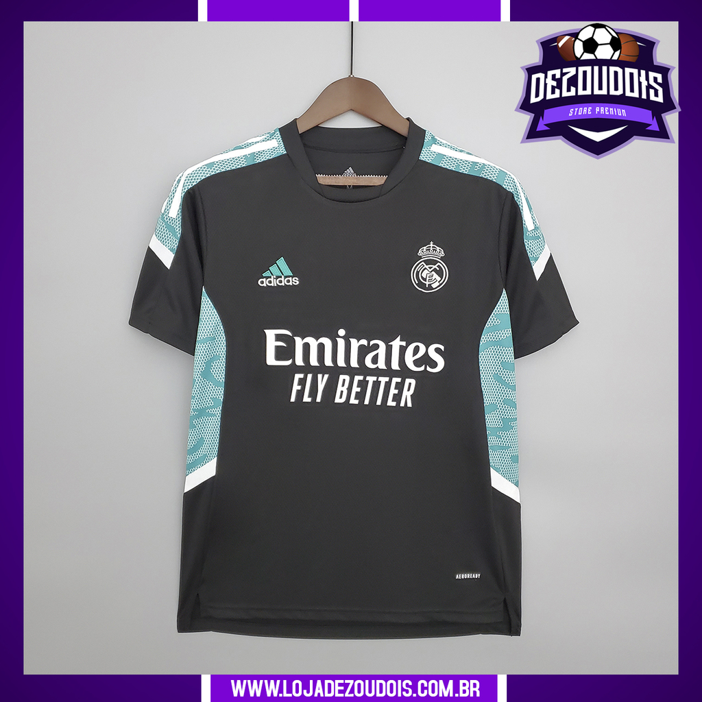 Camisa Real Madrid Treino - Preta e Azul | 2022 Masculino Torcedor