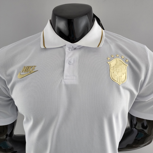 Camisa Polo Brasil 2022 Nike - Branca e Dourada
