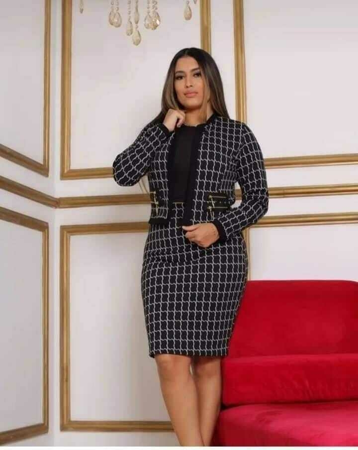 Conjunto Feminino Xadrez 2 peças-Vestido+Blazer