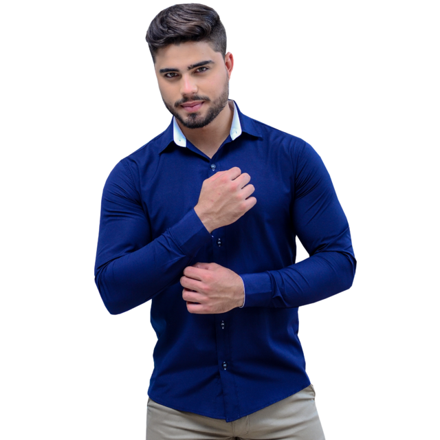 Camisa Social Masculina Slim Azul Marinho - MirehLider