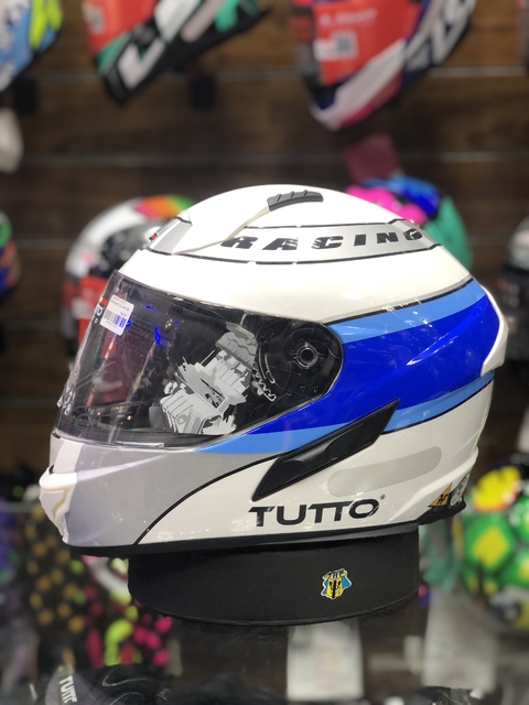 Capacete Tutto Race Azul/Branco 58 - Helio Motos Outlet