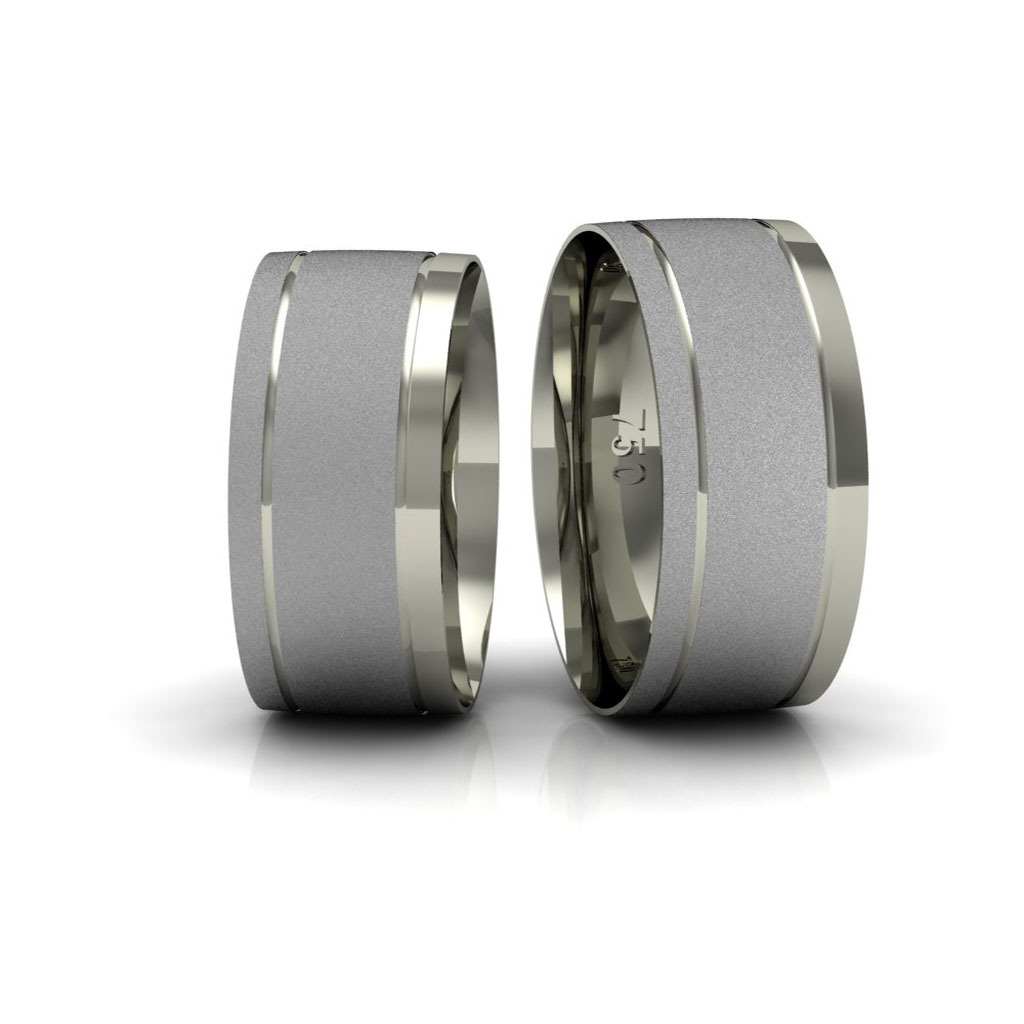 Alianças de Casamento em Ouro Branco 18k Reta 7mm Fosca e Lateral Polida