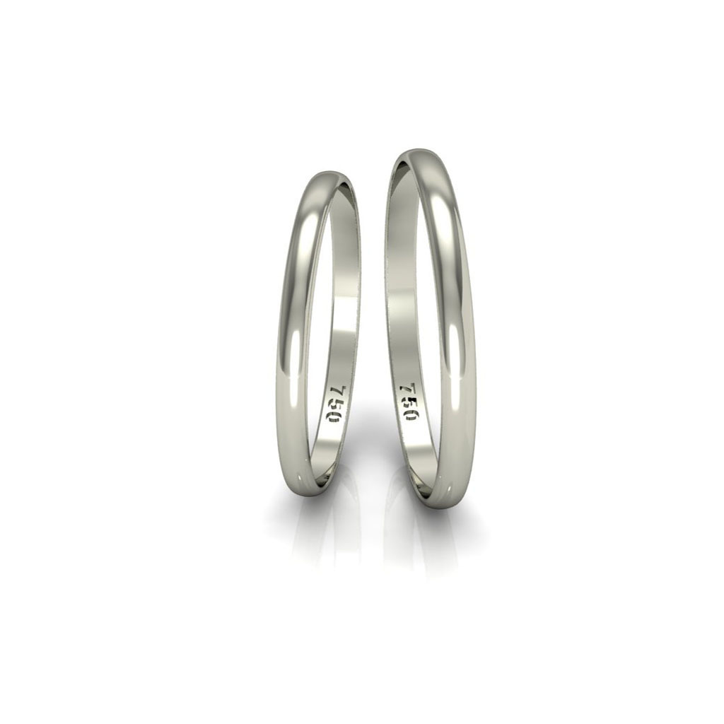 Alianças de Casamento em Ouro Branco 18k Meia Cana Anatômica 2mm