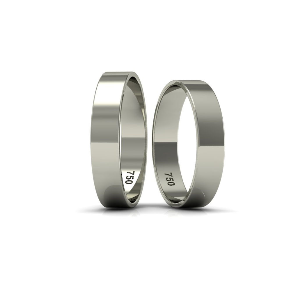 Alianças de Casamento em Ouro Branco 18k Reta 4mm