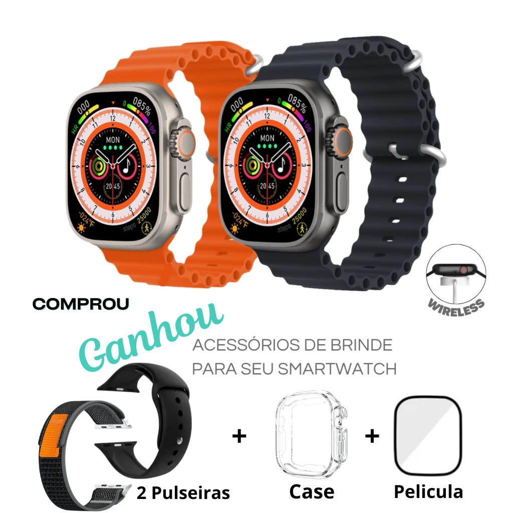 Relógio Smartwatch W29 Pro Série 9 Película Case 2 Pulseiras