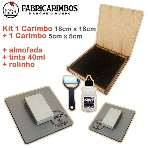 Kit 2 Carimbos - (1)18x18 e (1)5x5cm + almofada e tinta. Carimbo  Personalizado para Sacola Kraft
