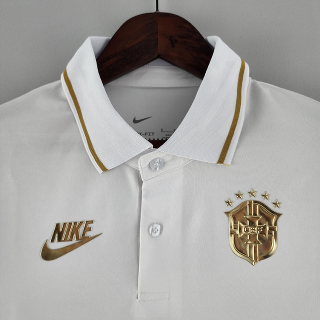 Camisa Polo do Brasil Branco e Dourado Torcedor Nike - Feminina