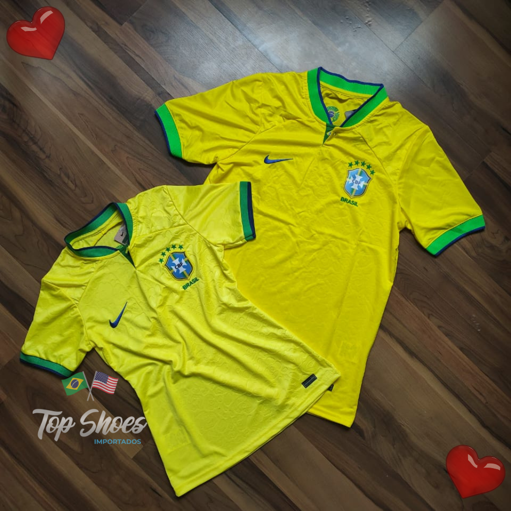 Kit Casal Nova Camisa Seleção Brasileira Amarela Serie Onça Pintada 2022