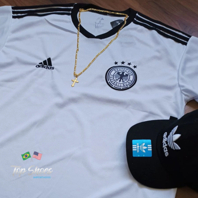 Kit Nova Camisa Seleção Alemanha Branca C/ Boné Adidas Preto