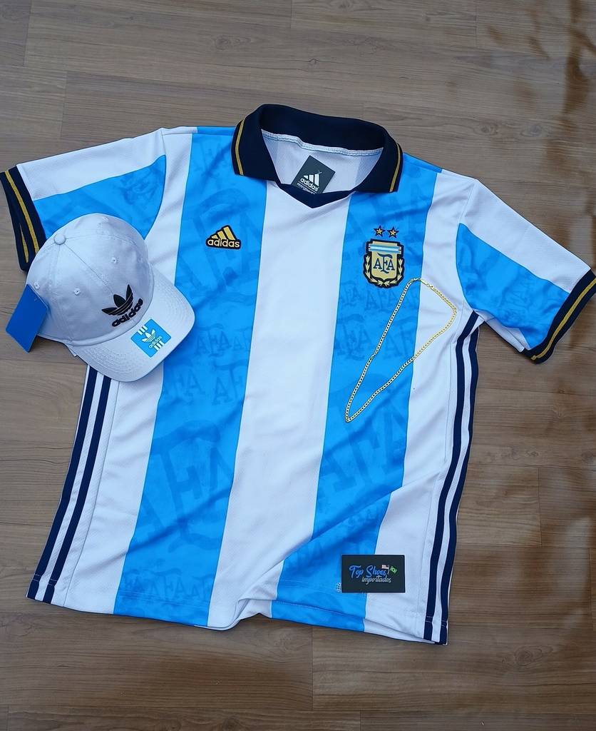 Kit Camisa Polo Argentina Nova Lançamento 2022 Boné Adidas Branco Cordão e  Pingente Brinde!!