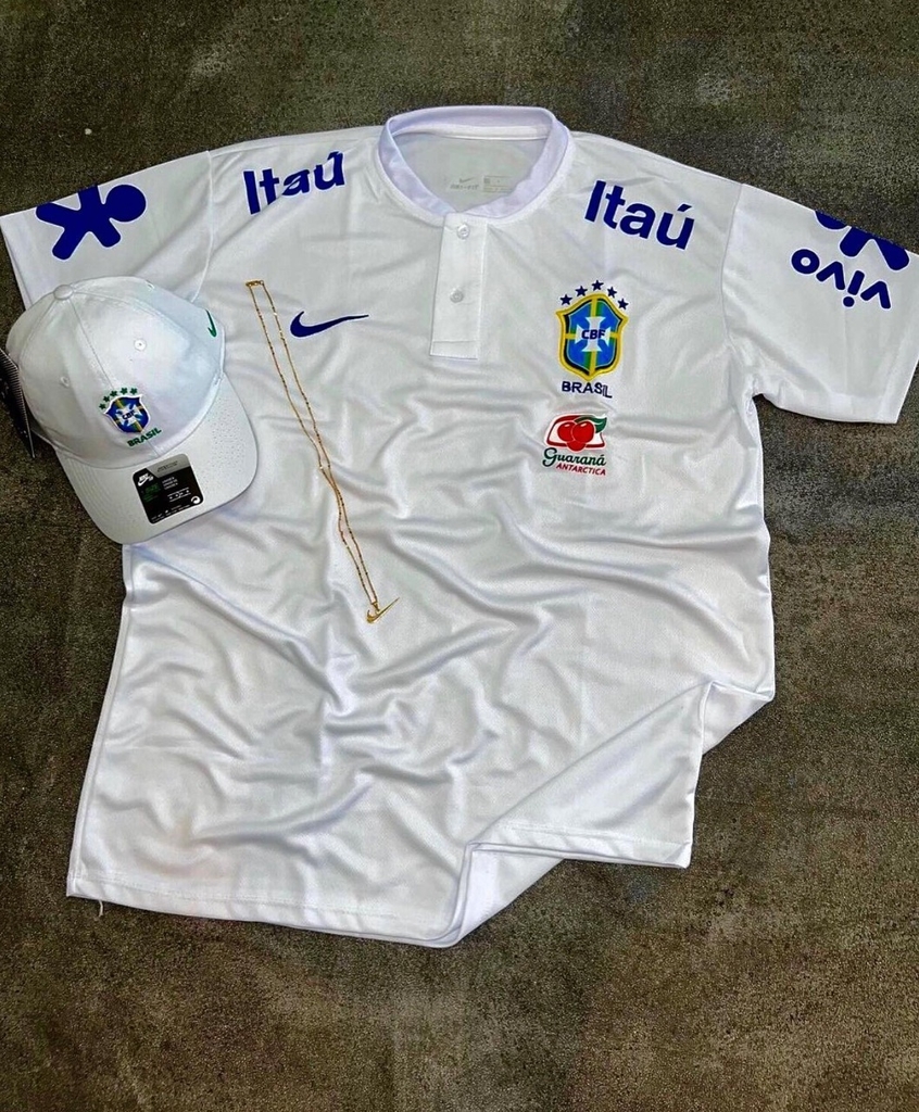 Camisa Da Seleção Brasileira Gola Careca c/ Botão Branca