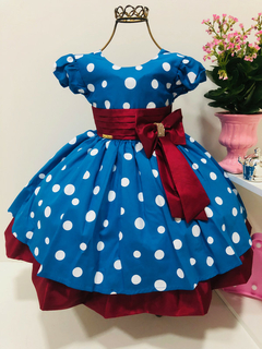 Vestido Infantil Galinha Pintadinha Azul com Bolinhas Brancas