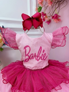 Vestido Infantil Barbie Rosa Glitter