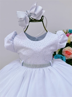Vestido Infantil Bebê Branco Batizado com Babados - comprar online