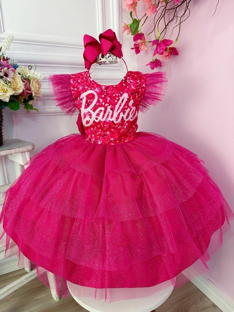 Vestido de festa para barbie, roupas fashion rosa de festa