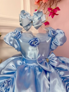 Vestido Infantil Princesa Cinderela / Frozen com Aplique de Flores