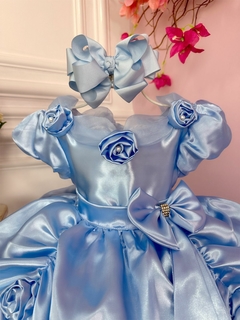 Vestido Infantil de Festa Longo Azul Princesa Cinderela