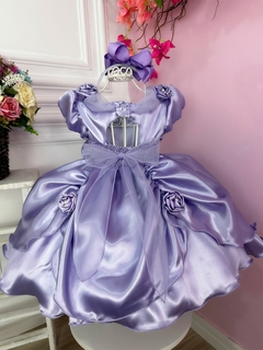 Vestido Infantil Lilás Princesa Sofia Realeza Luxo + Tiara