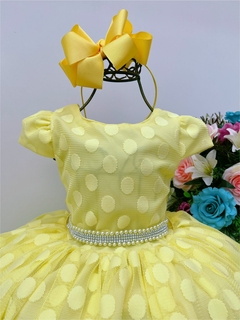 Vestido Infantil Festa Luxo Amarelo Bolinhas Cinto Strass Pérolas - comprar online