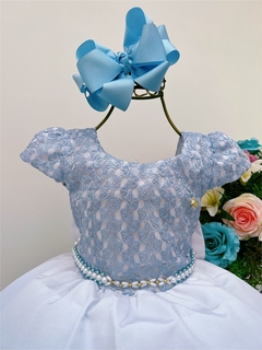 Vestido Infantil Festa Azul Floral Renda Cinto Pérolas Luxo - comprar online