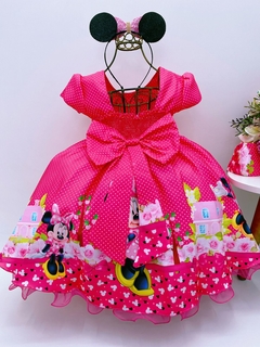 Imagem do Vestido Infantil Festa Minnie Pink Bolinhas Brancas e Pérolas