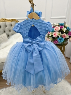 Vestido Infantil Azul Renda com Aplique de Borboletas - loja online