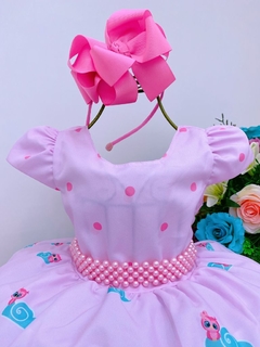 Vestido Infantil Festa Corujinhas Rosa Flores Cinto Pérolas Luxo - comprar online