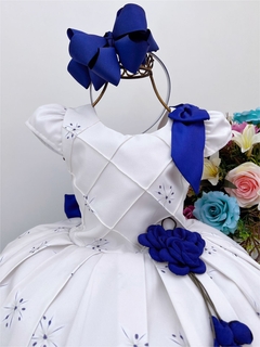 Vestido Infantil Off Floral Azul com Aplique de Flor - comprar online