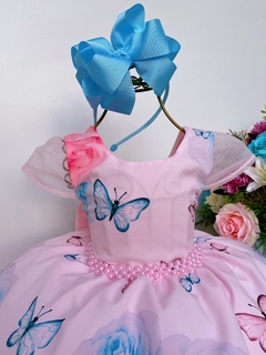 Vestido Infantil Festa Flores e Borboletas Rosa Luxo Pérolas - comprar online
