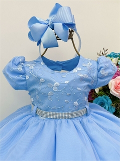 Vestido Infantil Bebê Azul Rendado Babados - comprar online