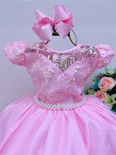 Vestido Infantil Dama Honra Azul Royal Casamento Renda - Rosa