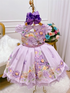 Vestido Infantil Lilás Floral Luxo - Gilerá Fashion