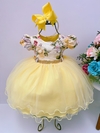 Vestido Infantil de Festa Bebê Casamento Amarelo Floral