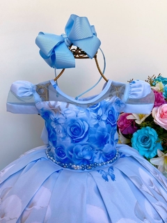 Vestido Infantil Azul Floral Luxo Florista na internet