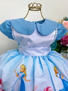 Vestido Infantil Festa Alice no Pais das Maravilhas Azul e Branco - comprar online