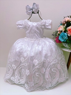 Vestido Infantil Festa Branco Realeza Renda Daminhas Casamento Dama de Honra