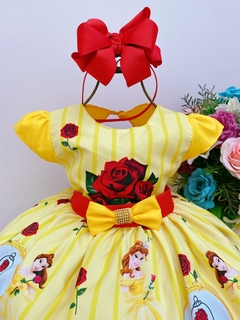 Vestido Infantil Festa Bela e a Fera Amarelo Vermelho Flores Luxo - comprar online