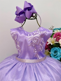 Vestido Infantil Festa Lilás Luxo Renda Cinto Strass Brilho - comprar online