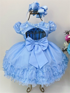 Vestido Infantil Bebê Azul Rendado Babados na internet