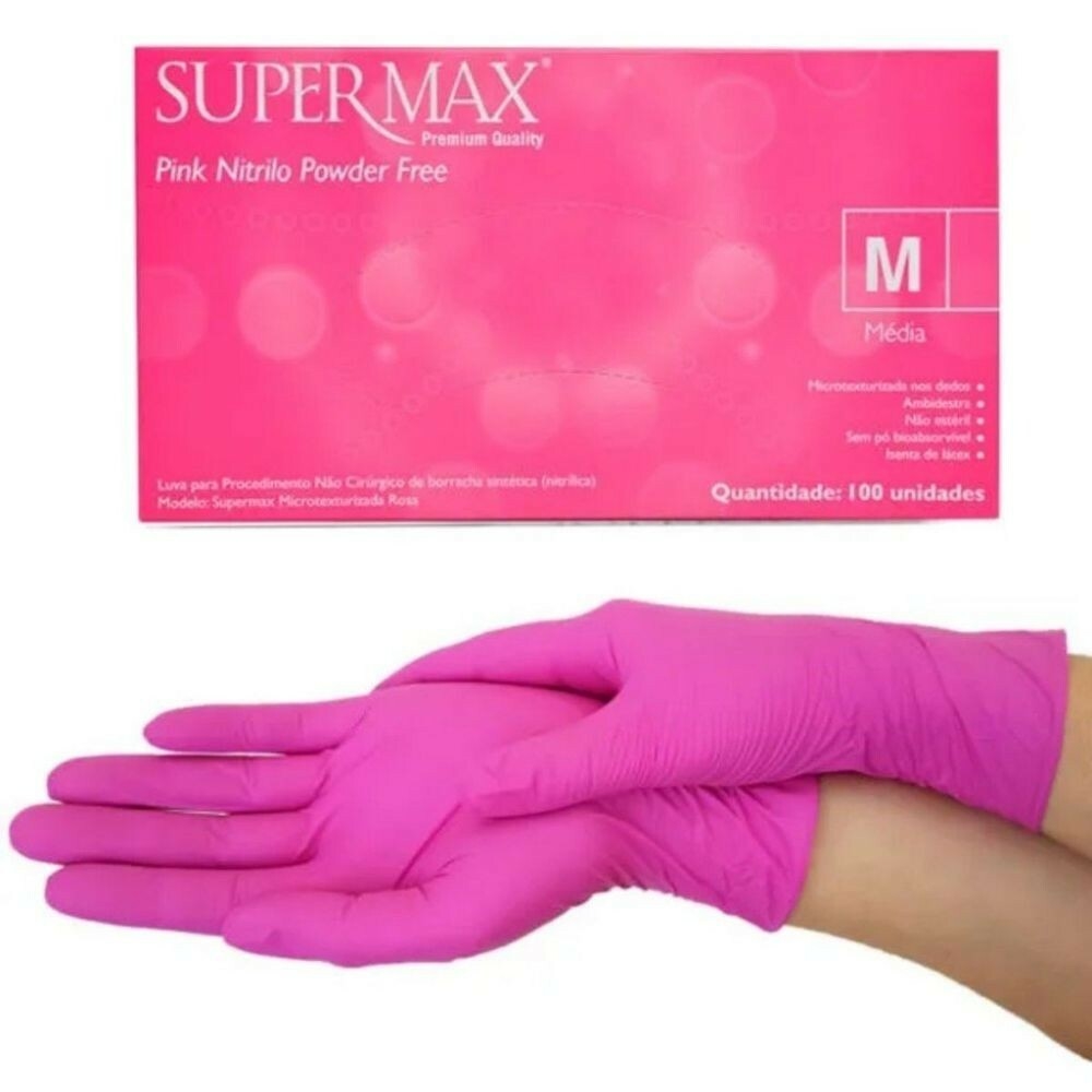 Luva Nitrílica Descartável Rosa SuperMax - M
